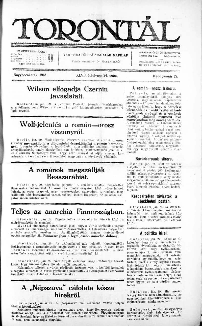 Torontál, 47. évf. 1918. január 29. 24. sz.