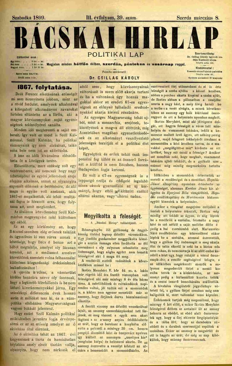 Bácskai Hirlap, 3. évf. 1899. március 8. 39. sz.