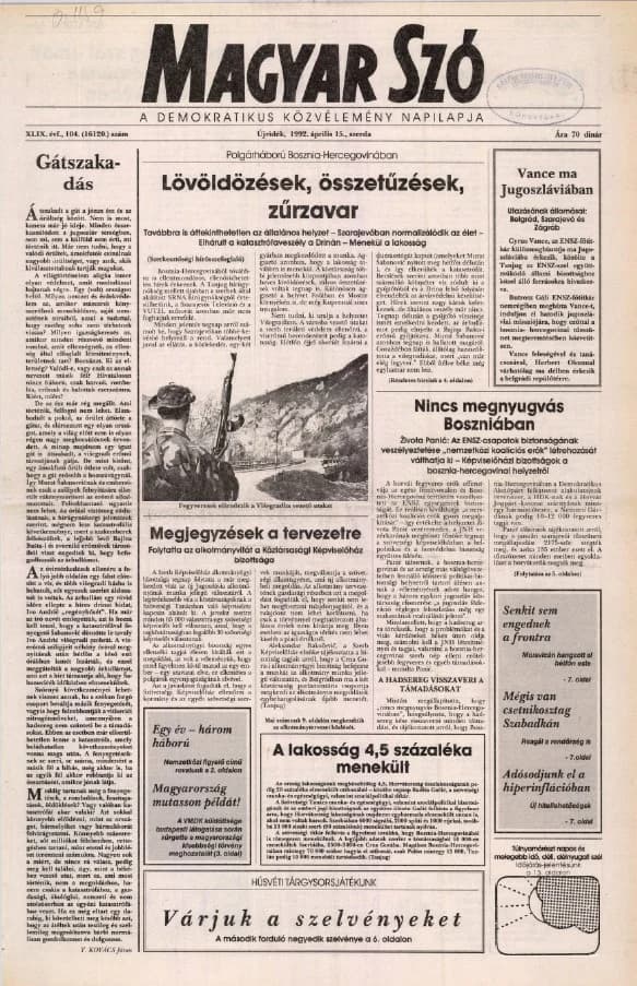 Magyar Szó, 49. évf. 1992. április 15. 104. sz. 1–16. oldal