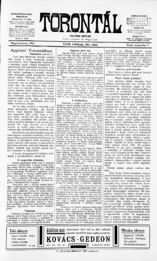 Torontál, 31. évf. 1902. szeptember 9. 205. sz.