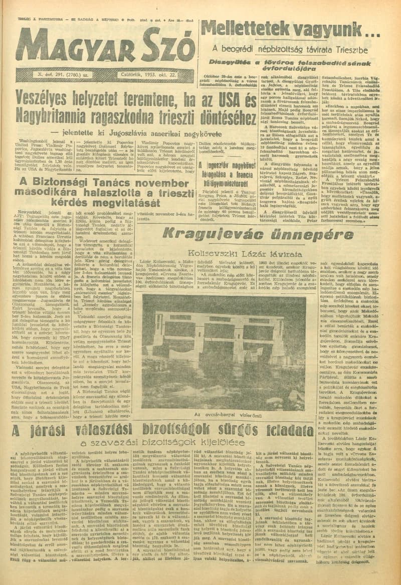 Magyar Szó, 10. évf. 1953. október 22. 291. sz. 1–8. oldal