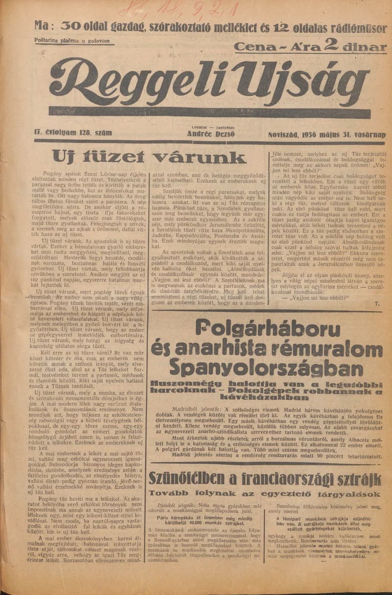 Reggeli Újság, 17. évf. 1936. május 31. 128. sz.