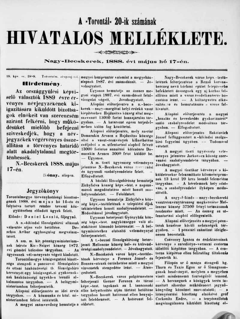 A Totontál  hivatalos melléklete, 1. évf. 1888. május 17. 20. sz.