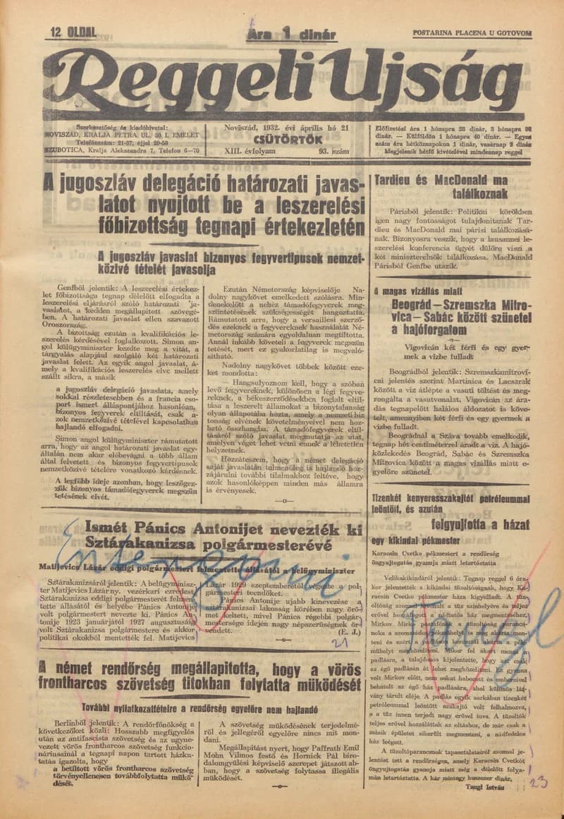 Reggeli Újság, 13. évf. 1932. április 21. 93. sz.