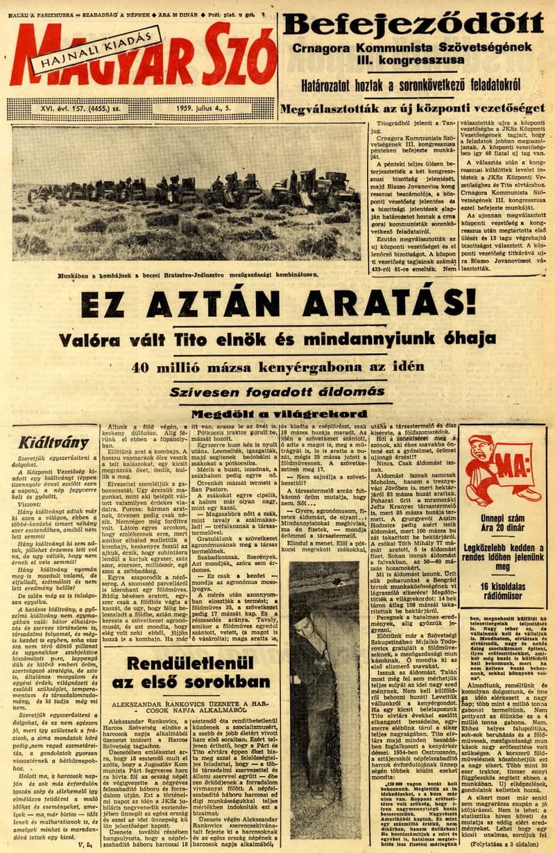 Magyar Szó, 16. évf. 1959. július 4. – 5. 157. sz. 1–16. oldal