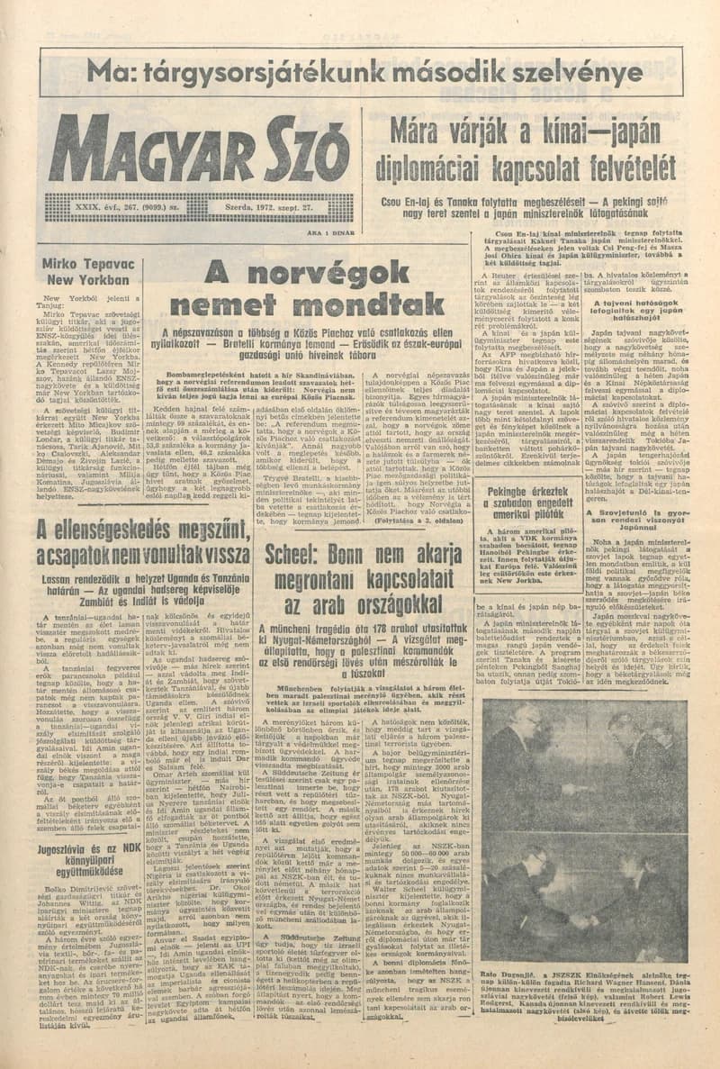 Magyar Szó, 29. évf. 1972. szeptember 27. 267. sz. 1–20. oldal