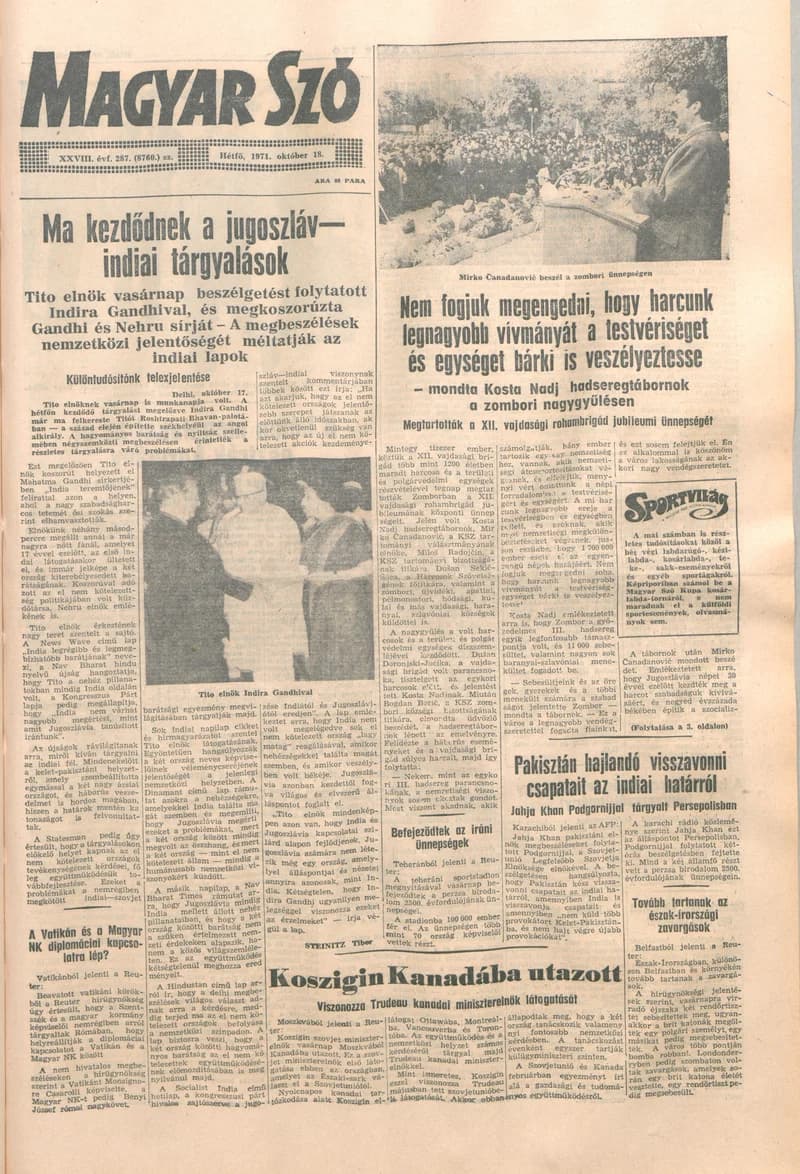 Magyar Szó, 28. évf. 1971. október 18. 287. sz. 1–10. oldal