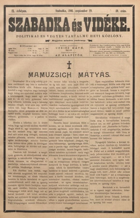 Szabadka és vidéke II, 9. évf. 1901. szeptember 29. 40. sz.