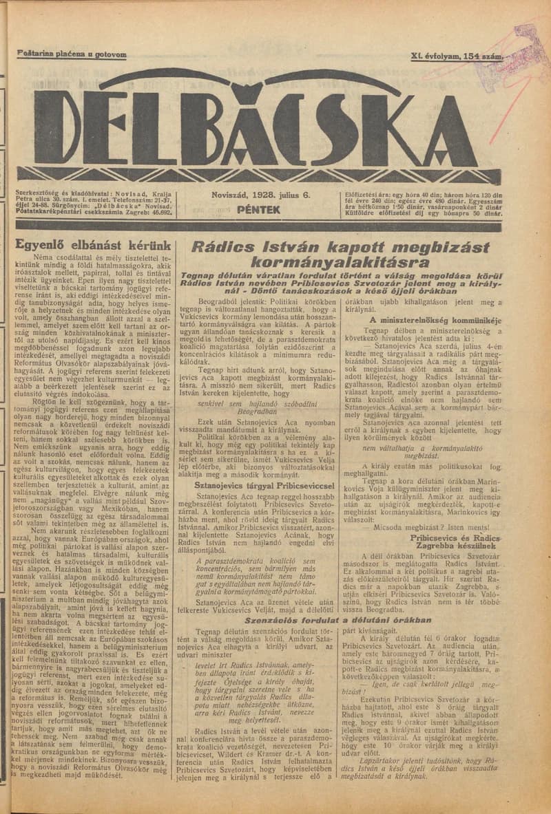 Délbácska, 9. évf. 1928. július 6. 154. sz.