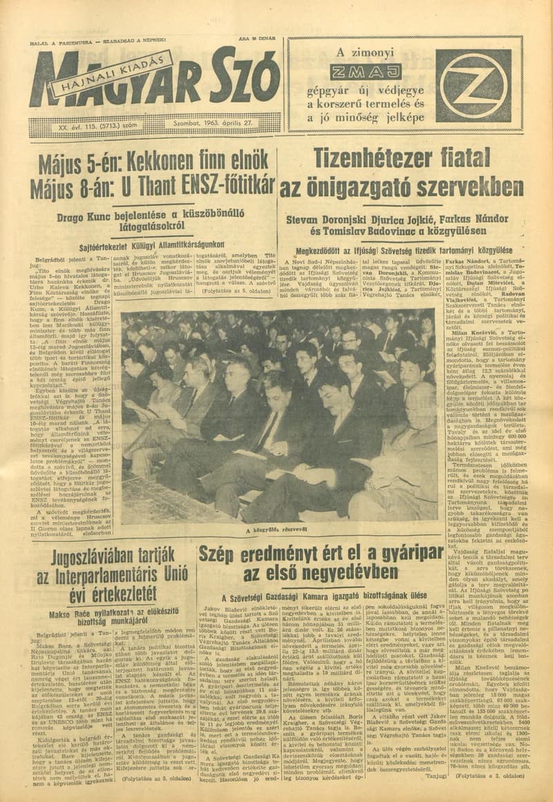 Magyar Szó, 20. évf. 1963. április 27. 115. sz. 1–12. oldal
