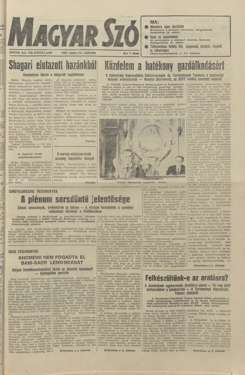 Magyar Szó, 38. évf. 1981. június 11. 158. sz.