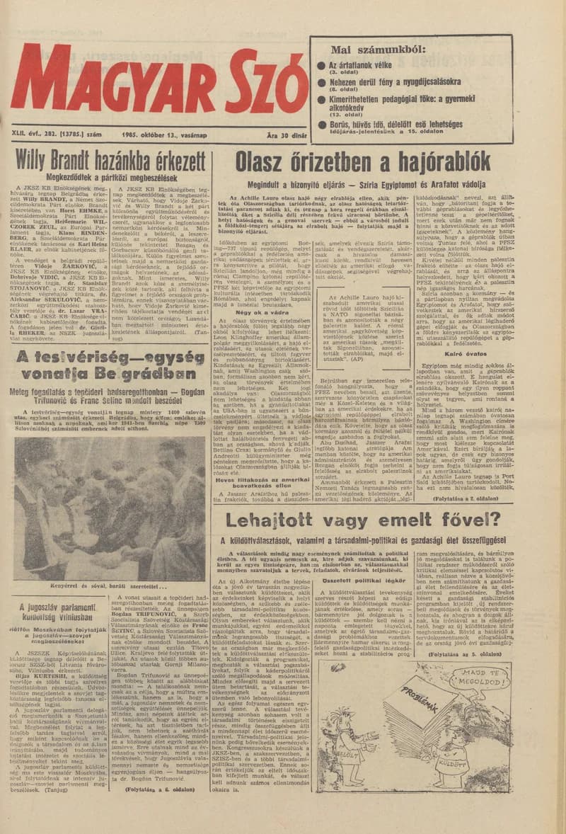 Magyar Szó, 42. évf. 1985. október 13. 282. sz. 1–28. oldal