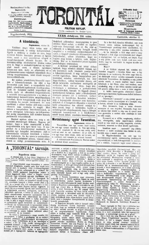 Torontál, 32. évf. 1903. október 15. 234. sz.
