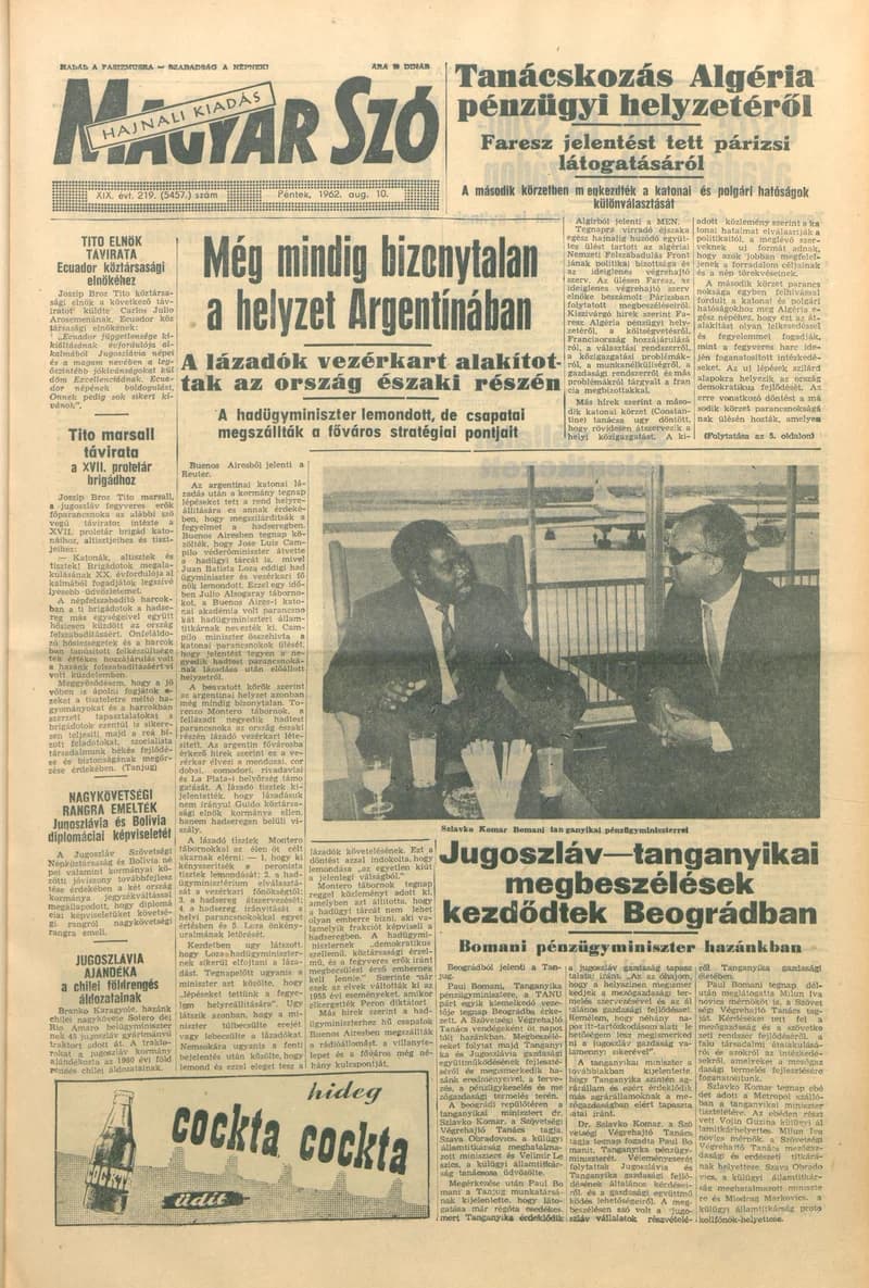 Magyar Szó, 19. évf. 1962. augusztus 10. 219. sz. 1–12. oldal