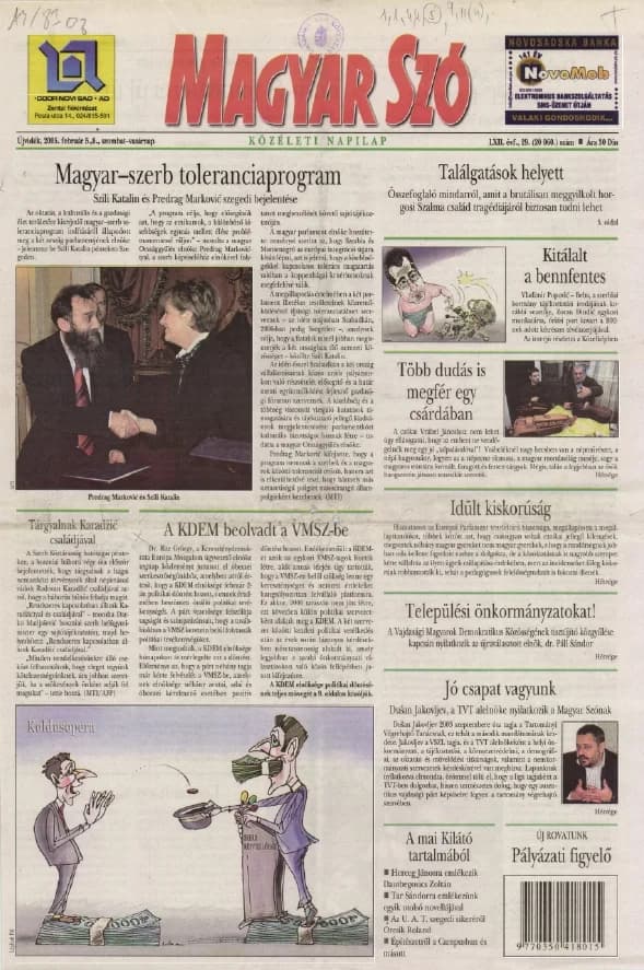 Magyar Szó, 62. évf. 2005. február 5. – 6. 29. sz. 1–12. oldal