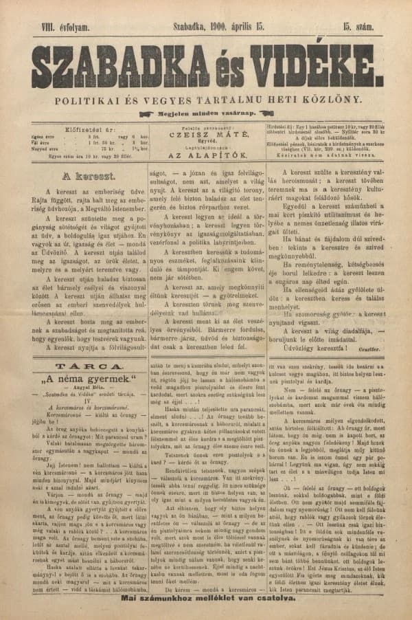 Szabadka és vidéke II, 8. évf. 1900. április 15. 15. sz.