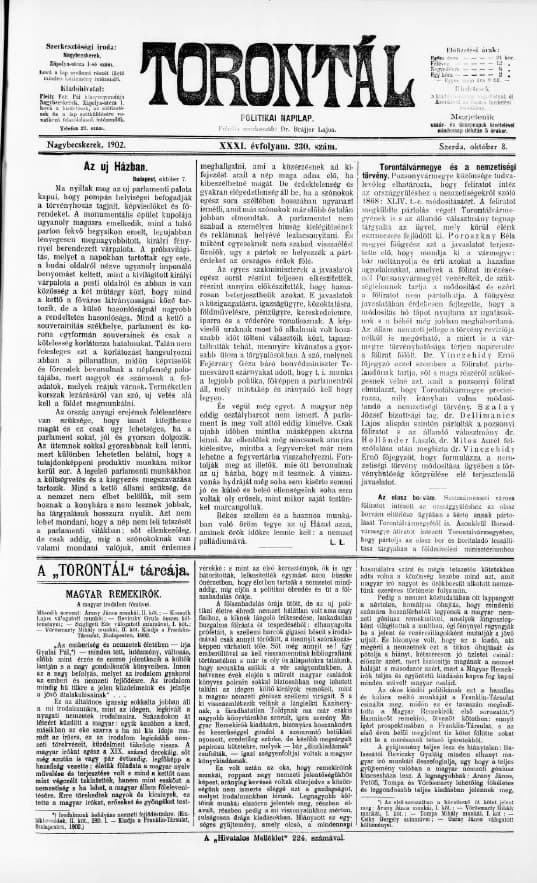 Torontál, 31. évf. 1902. október 8. 230. sz.