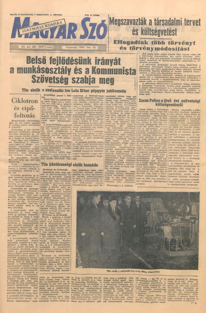 Magyar Szó, 19. évf. 1962. december 30. 359. sz. 1–24. oldal