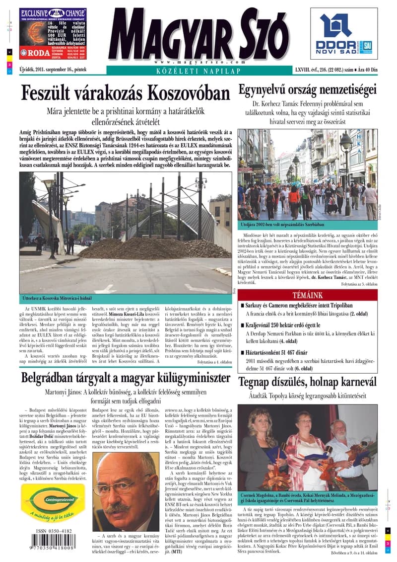 Magyar Szó, 68. évf. 2011. szeptember 16. 216. sz. 1–20. oldal