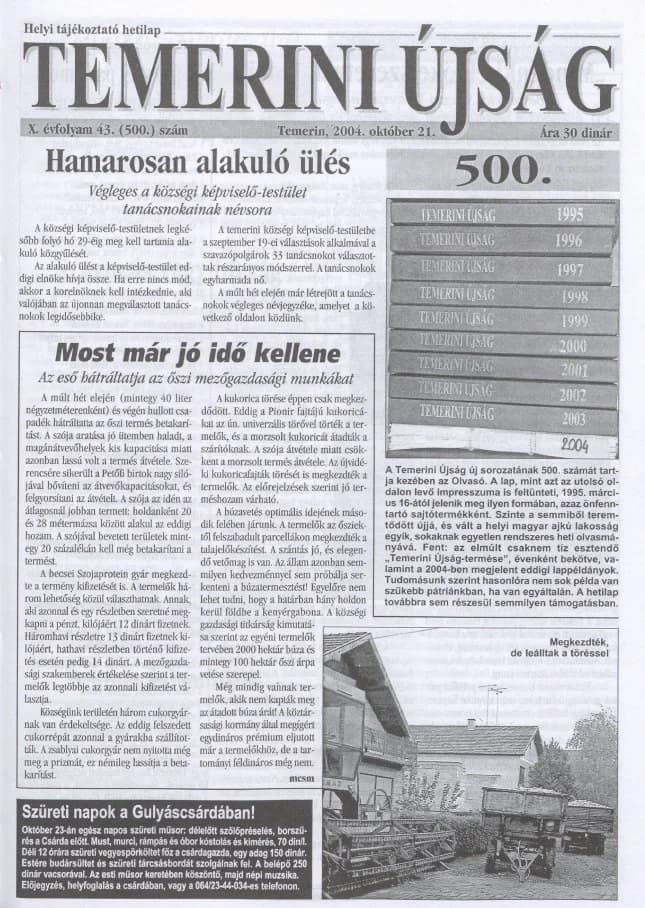 Temerini Újság, 10. évf. 2004. október 21. 43. sz.