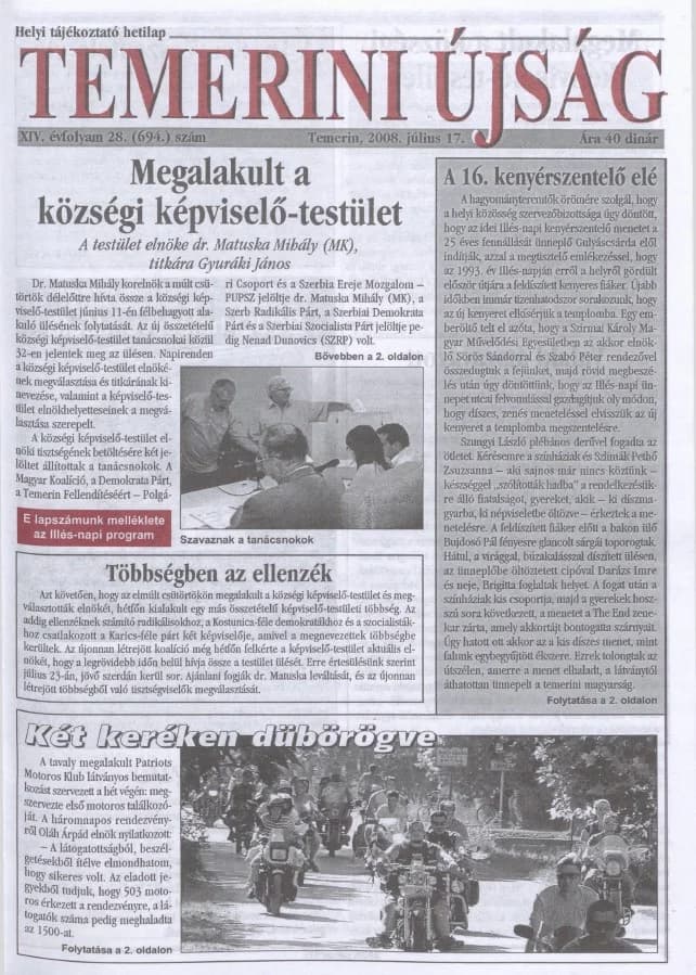 Temerini Újság, 14. évf. 2008. július 17. 28. sz.
