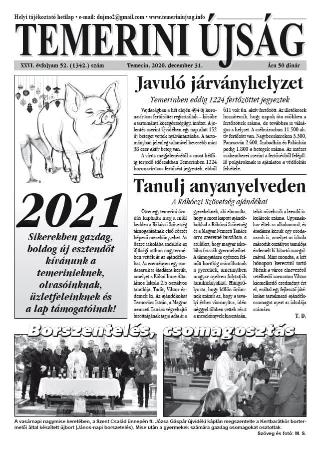 Temerini Újság, 26. évf. 2020. december 31. 52. sz.