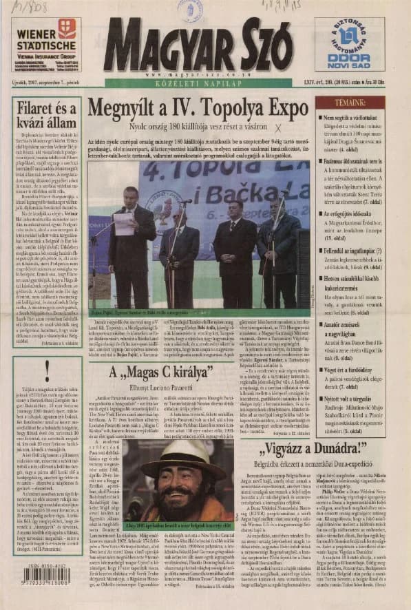 Magyar Szó, 64. évf. 2007. szeptember 7. 209. sz. 1–20. oldal
