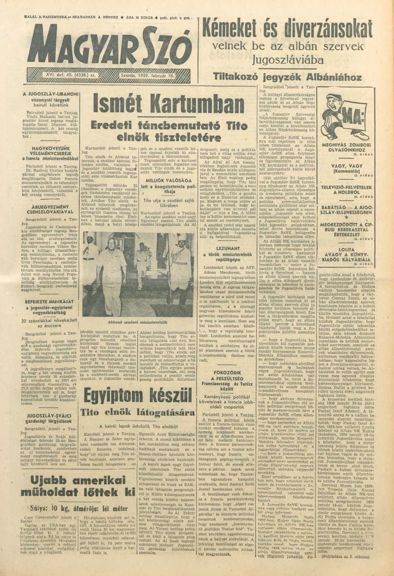 Magyar Szó, 16. évf. 1959. február 18. 40. sz. 1–20. oldal
