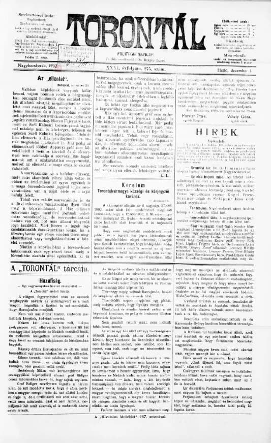 Torontál, 31. évf. 1902. december 1. 275. sz.