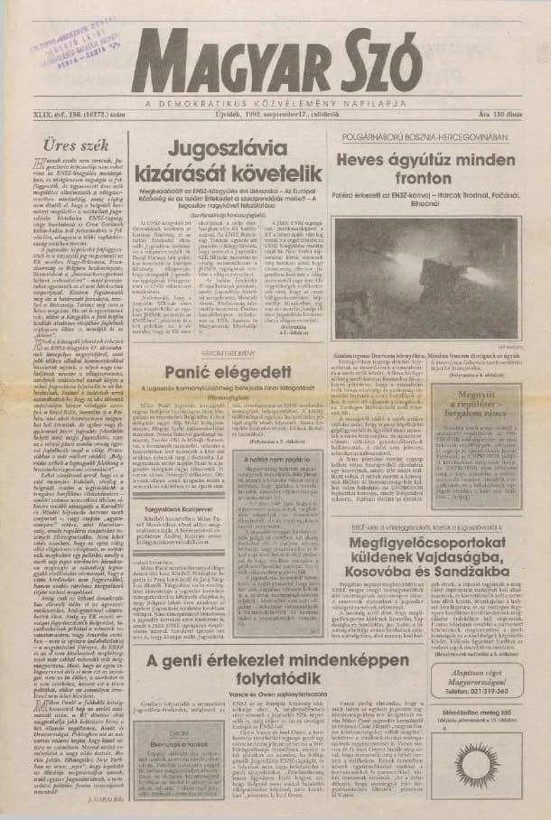 Magyar Szó, 49. évf. 1992. szeptember 17. 256. sz. 1–16. oldal