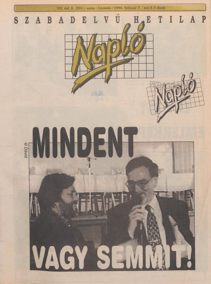 Napló - Szabadelvű hetilap, 7. évf. 1996. február 7. 301. sz.