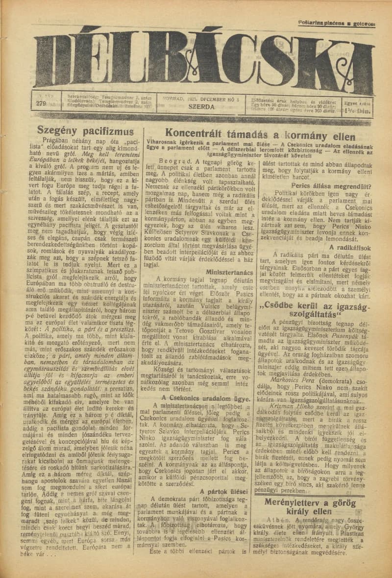 Délbácska, 4. évf. 1923. december 5. 279. sz.