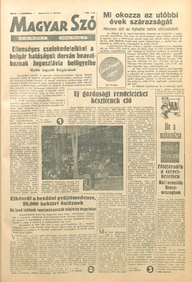 Magyar Szó, 9. évf. 1952. augusztus 17. 196. sz. 1–12. oldal