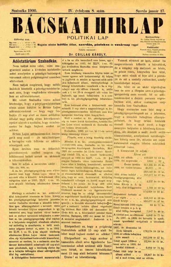 Bácskai Hirlap, 4. évf. 1900. január 17. 8. sz.