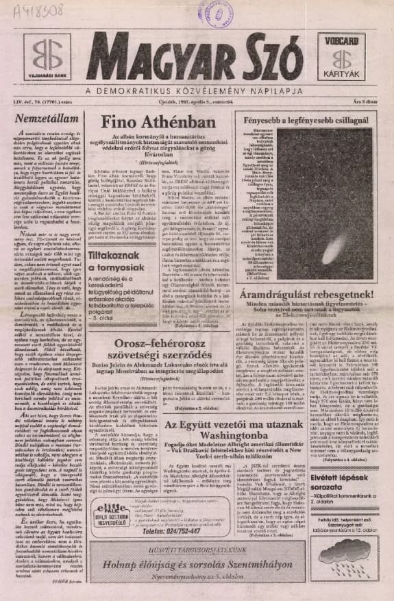Magyar Szó, 54. évf. 1997. április 3. 78. sz. 1–16. oldal