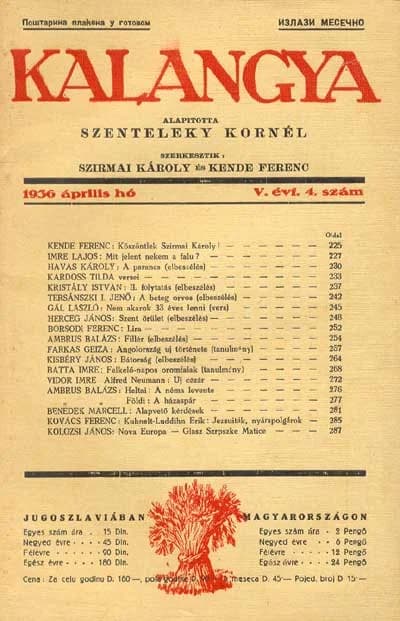 Kalangya, 5. évf. 1936. április. 4. sz. 225–287. oldal