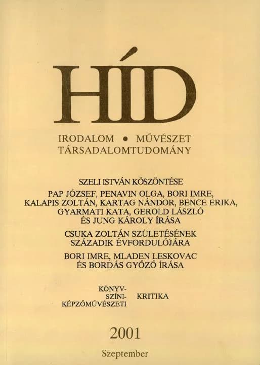 Híd, 65. évf. 2001. szeptember. 9. sz. 893–1032. oldal