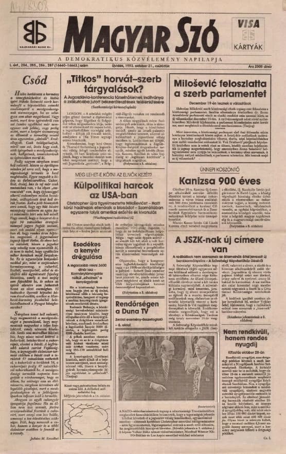 Magyar Szó, 50. évf. 1993. október 21. 284–287. sz. 1–16. oldal