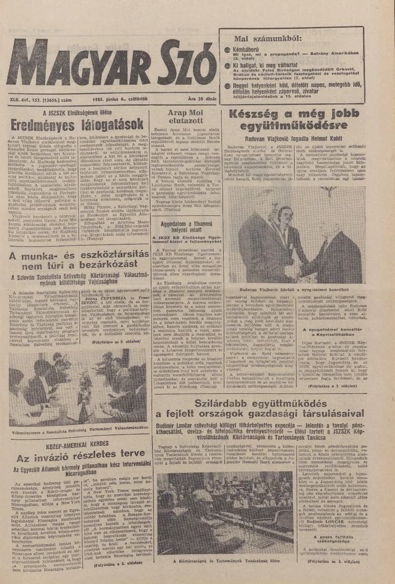 Magyar Szó, 42. évf. 1985. június 14. 161. sz. 1–20. oldal