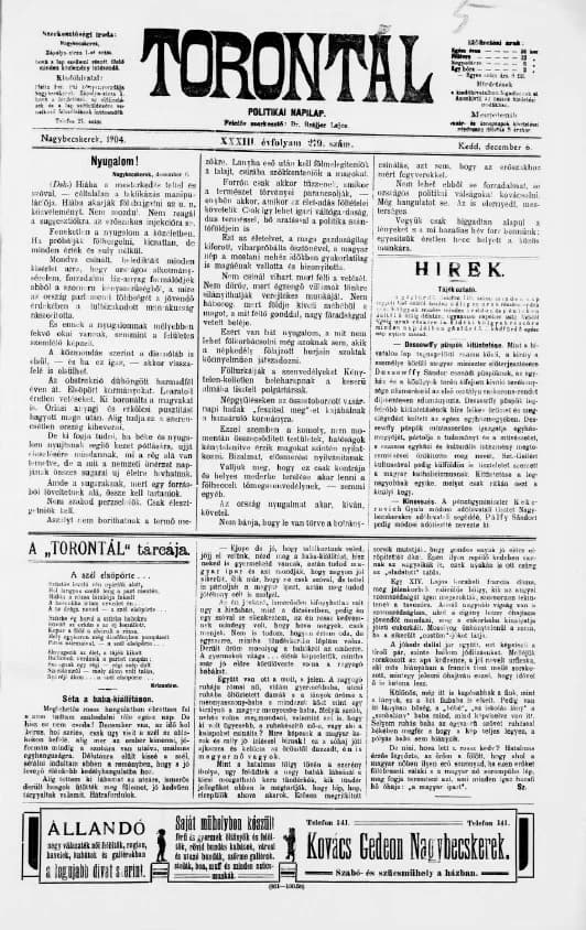 Torontál, 33. évf. 1904. december 6. 279. sz.