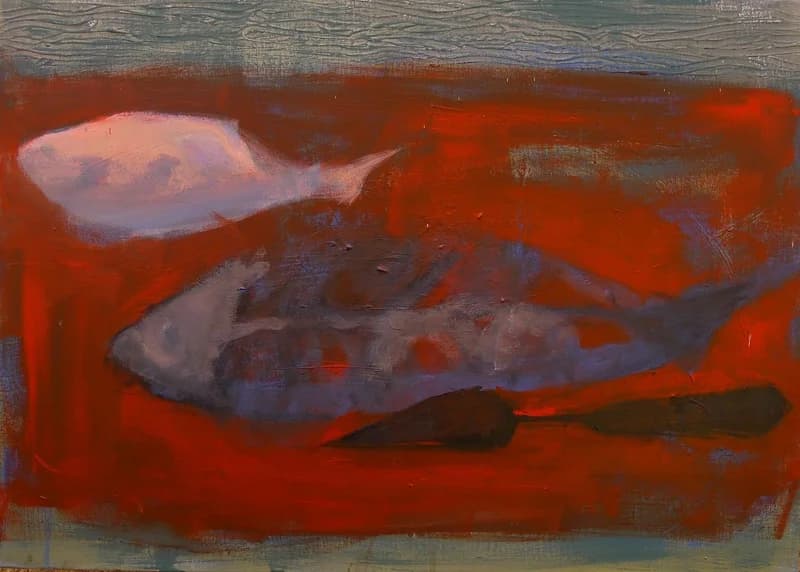 Csendélet piros asztalon