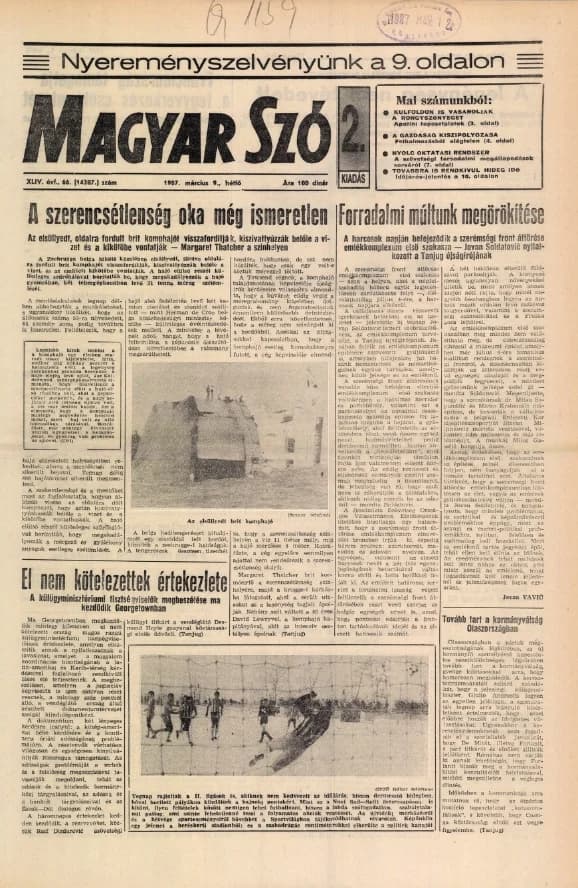 Magyar Szó, 44. évf. 1987. március 9. 66. sz. 1–20. oldal