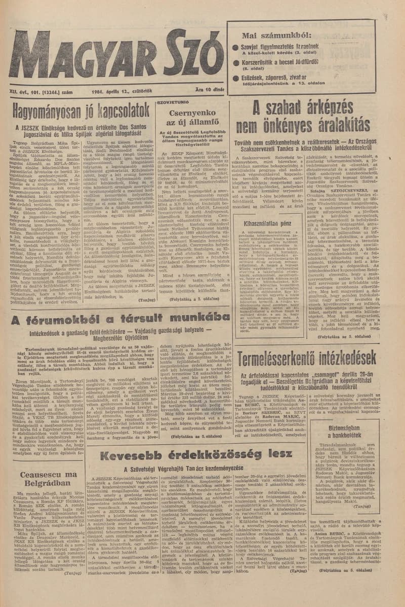 Magyar Szó, 41. évf. 1984. április 12. 101. sz. 1–20. oldal