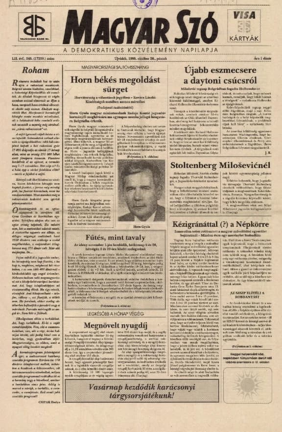 Magyar Szó, 52. évf. 1995. október 20. 245. sz. 1–16. oldal