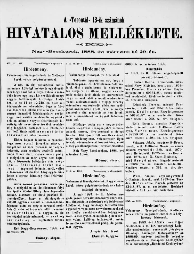 A Totontál  hivatalos melléklete, 1. évf. 1888. március 29. 13. sz.
