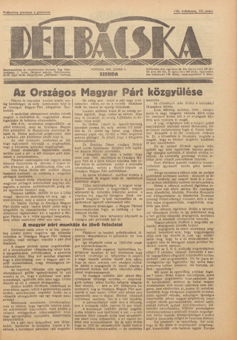 Délbácska, 8. évf. 1927. június 8. 131. sz.