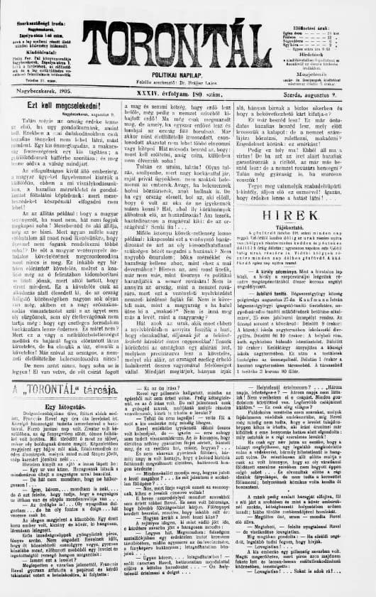 Torontál, 34. évf. 1905. augusztus 9. 180. sz.