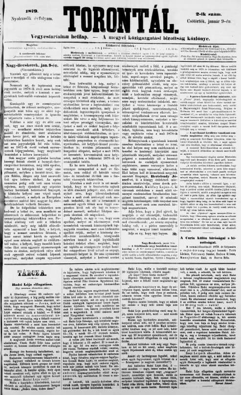 Torontál, 8. évf. 1879. január 9. 2. sz.