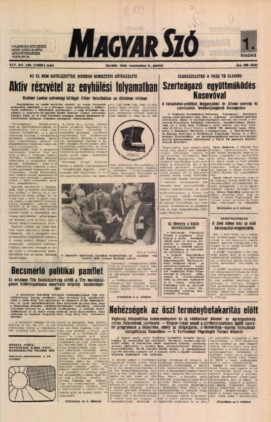 Magyar Szó, 45. évf. 1988. szeptember 9. 249. sz.