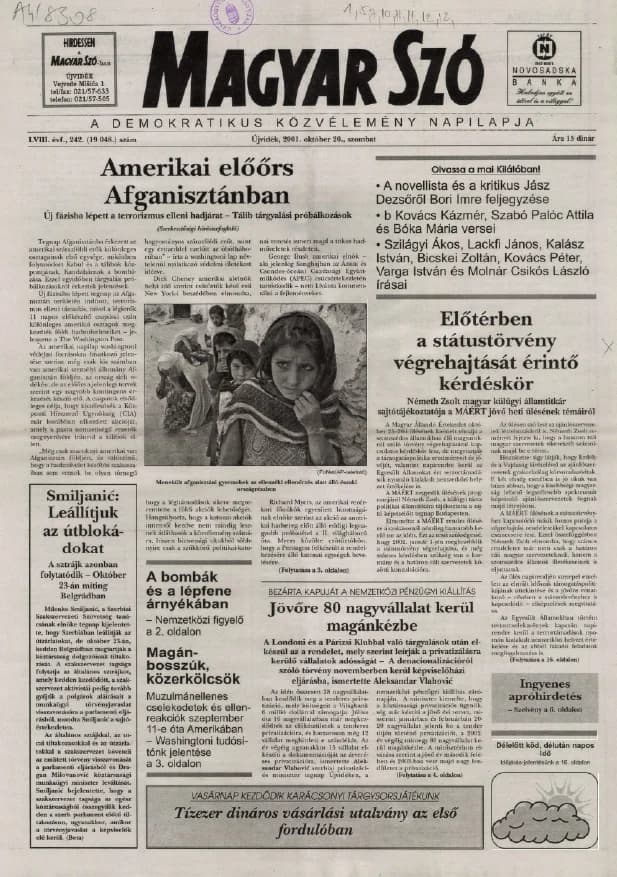 Magyar Szó, 58. évf. 2001. október 20. 242. sz. 1–16. oldal